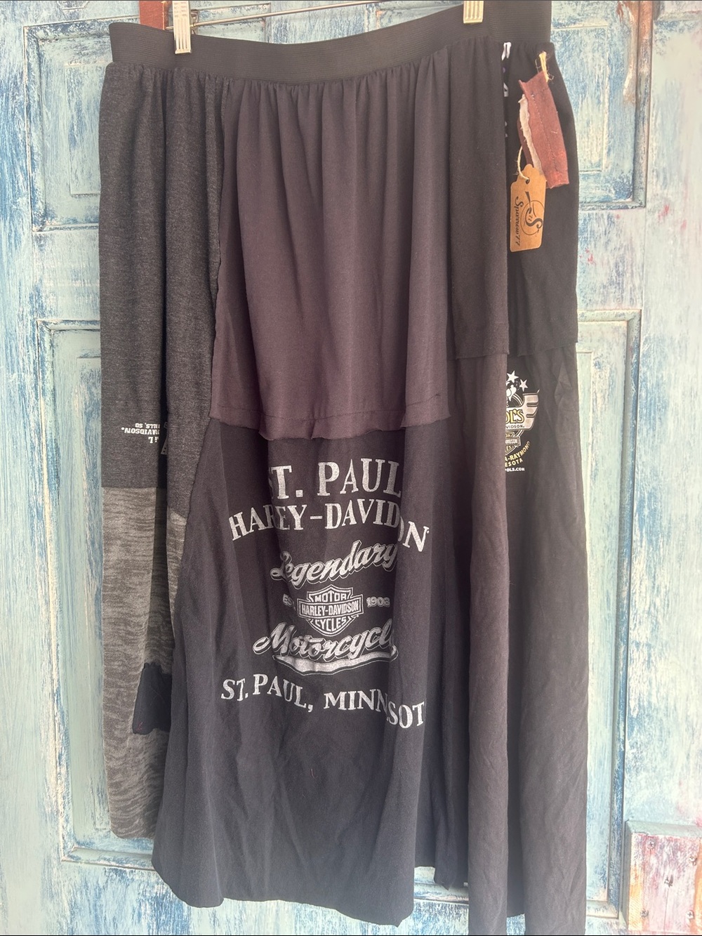 Upcycled Harley-Davidson Black Graphic Layered T-shirt Maxi Skirt